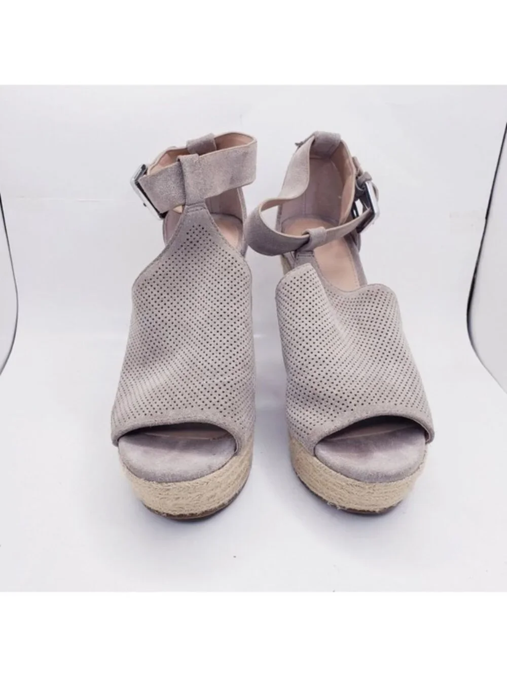 Marc Fisher Alison Taupe Suede Leather Espadrille Wedge Sandals Women's Size 9